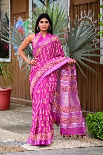 Printed Pink Designer Cotton Saree, Saree Length : 6.30 Meter