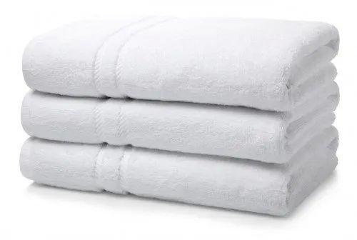 Rectangle Plain White Cotton Towel, for Home, Hotel, Bath, Size : 30x60 Inch, 36x72 Inch