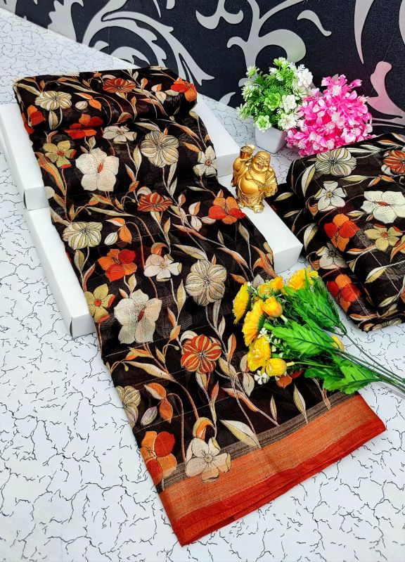 Soft Cotton Saree With Beautiful Flower Printed