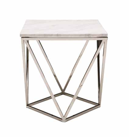 Creamy Square Steel Squre Table With Marbel Tob, Length : 20", Feature : Multipurpose