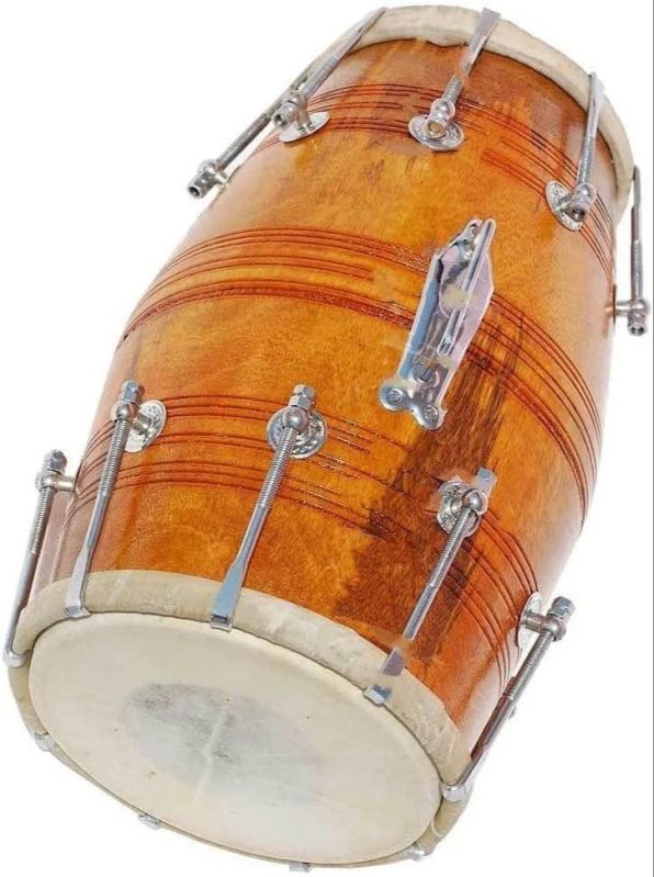 Yellow 17 Inch Brown Wooden Indian Dholak