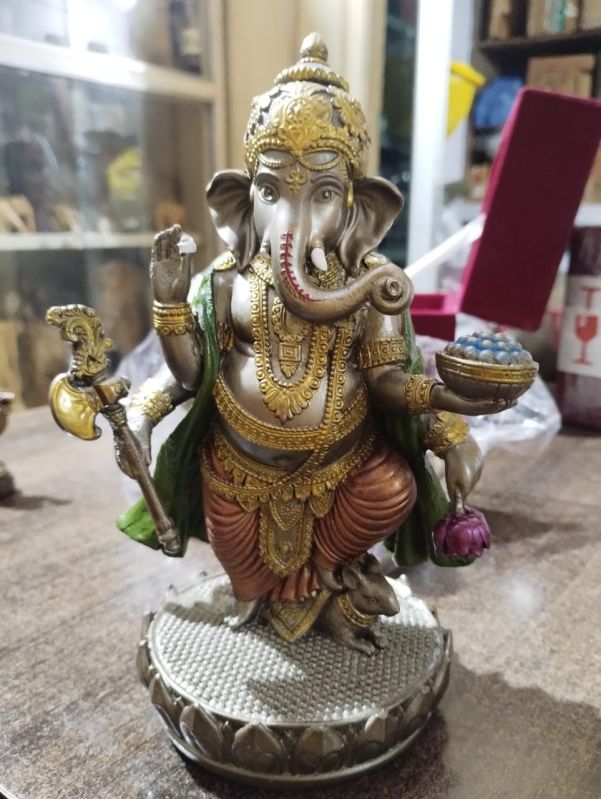 Multi Color Resin Casting Handmade Ganesh Statue, for Shop, Office, Home, Style : Antique