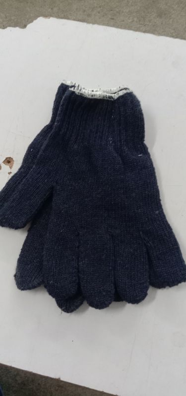 OE yarn Cotton Knitted Gloves, Color : Navy blue