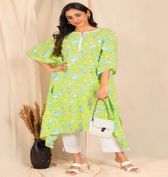 Half Sleeves Printed Ladies Green Cotton Kaftan, Size : XL