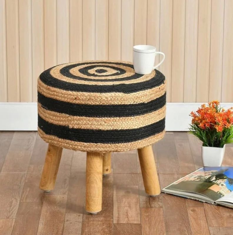 Wooden Jute Pouf Stool, for Household, Feature : High Strength ...