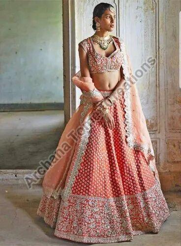 Georgette Embroidered Lehenga, Size : XL