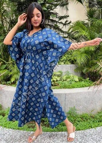 Printed V Neck Cotton Ladies Casual Wear Kaftan, Size : M, XL