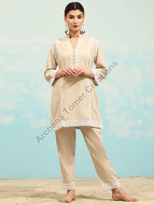 Regular Ladies Chikankari Co Ord Set, Color : Beige