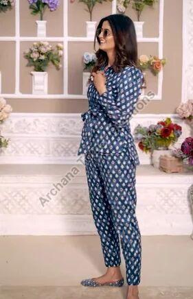 Blue Ladies Cotton Co Ord Set, Fit Type : Regular