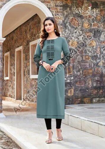 Plain Rayon Ladies Fancy Kurti, Size : M, XL