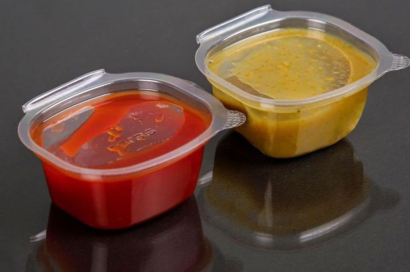 Transparent Plain Plastic Disposable Sauce Containers, Shape : Round, Square