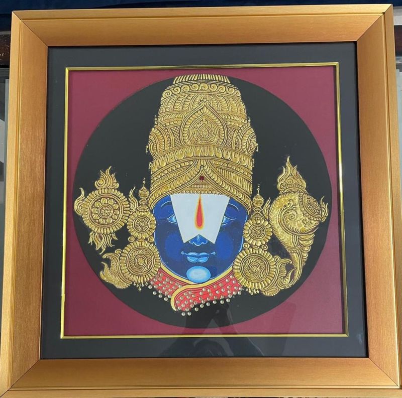 700 Grams Approx Fine 24K Gold Foil Balaji Tanjore Painting, for Wall Decoration, Home Decoration, Pooja Room Decoration