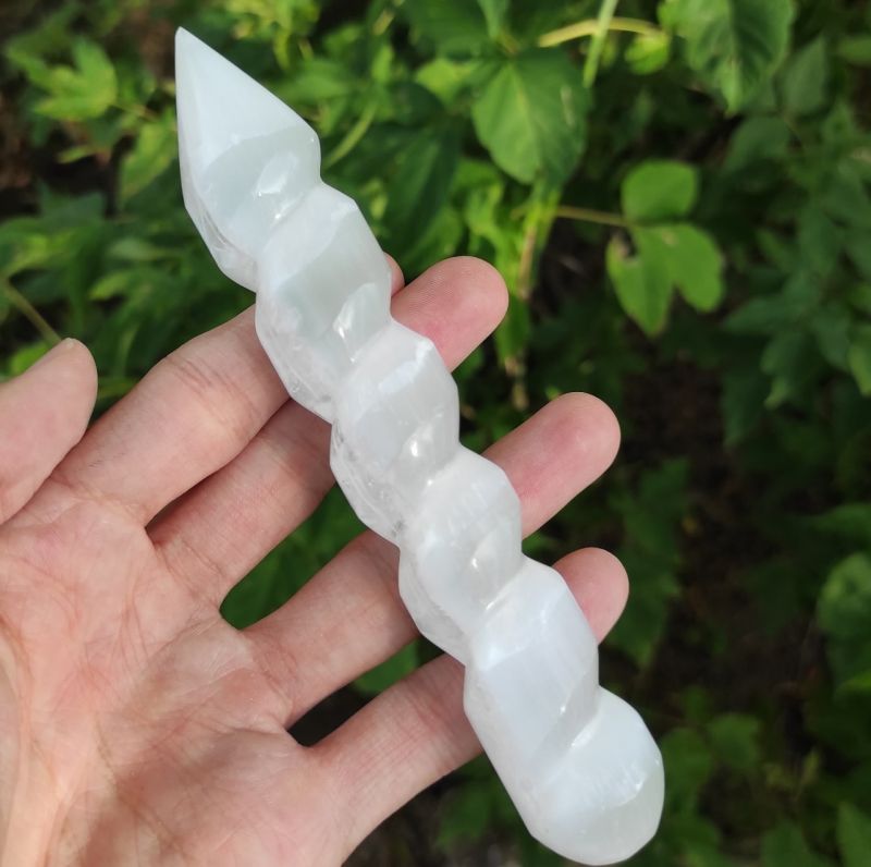 White Polished Selenite Spiral Wand, for Healing, Packaging Type : Paper Box