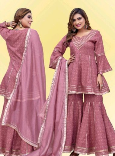 Cotton Pink Printed Sharara Suit