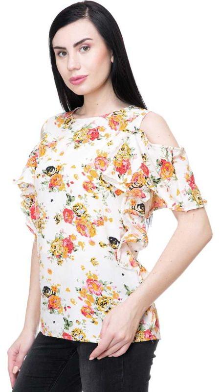 Floral Printed Ladies Cold Shoulder Top, Size : M, XL