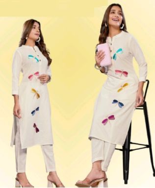 Ladies Cotton Embroidered Kurti Pant Set