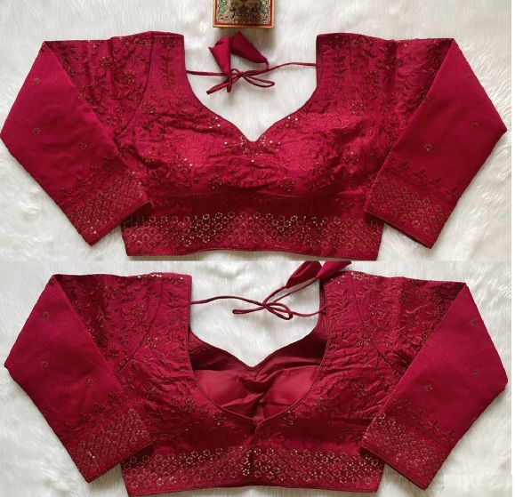 Maroon Heavy Milan Silk Sequence Work Blouse