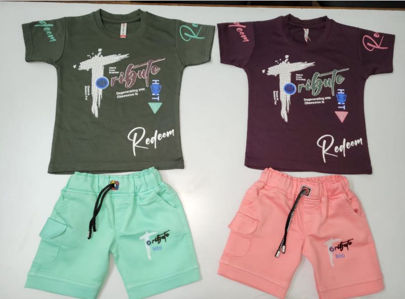 Multicolor Boys Cotton T-Shirt & Shorts Set, Sleeve Style : Half Sleeve