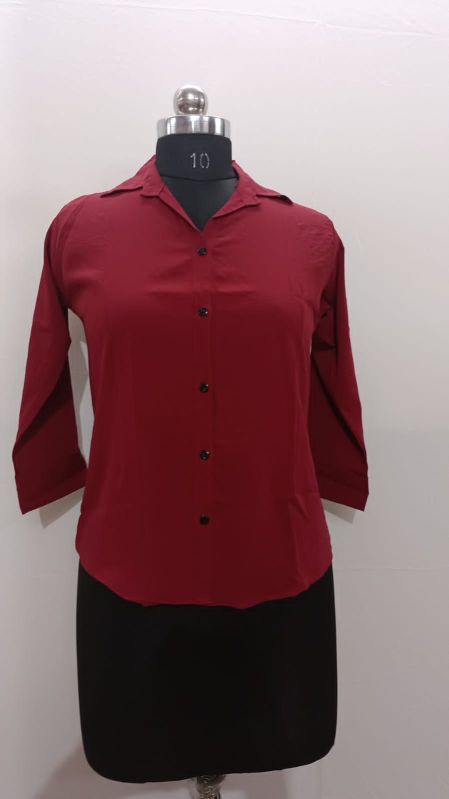 Ladies Maroon Cotton Formal shirt, Occasion : Party Wear, Casual Wear