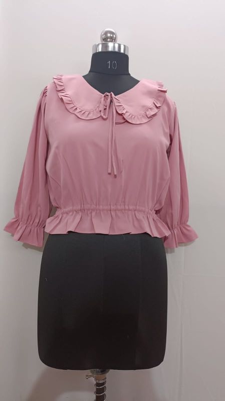 Ladies Pink Cotton Short Tops, Technics : Machine Made