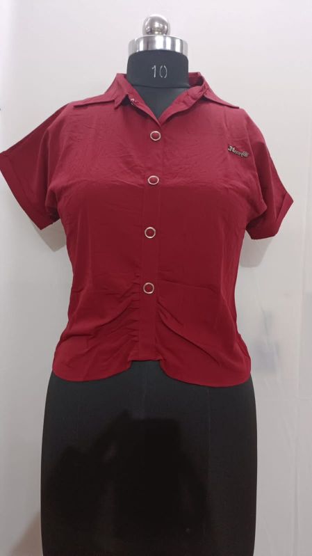 Ladies Red Cotton Short Top, Technics : Hand Made