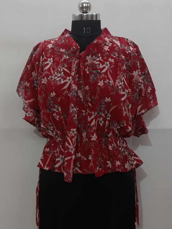 Ladies Red Printed Cotton Short Tops, Occasion : Casual Wear, Party Wear