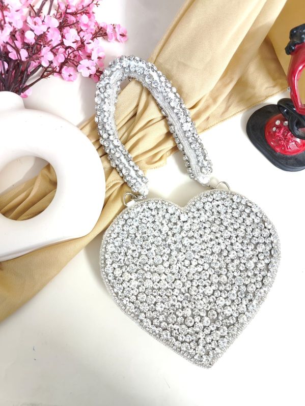 Ladies Heart Crystal Hand Bag, Size : Multisizes