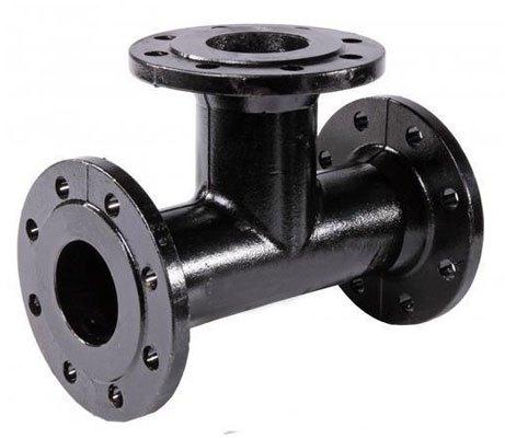 Black Polished Cast Iron Flanged End Tee, for Industrial, Size : Standard