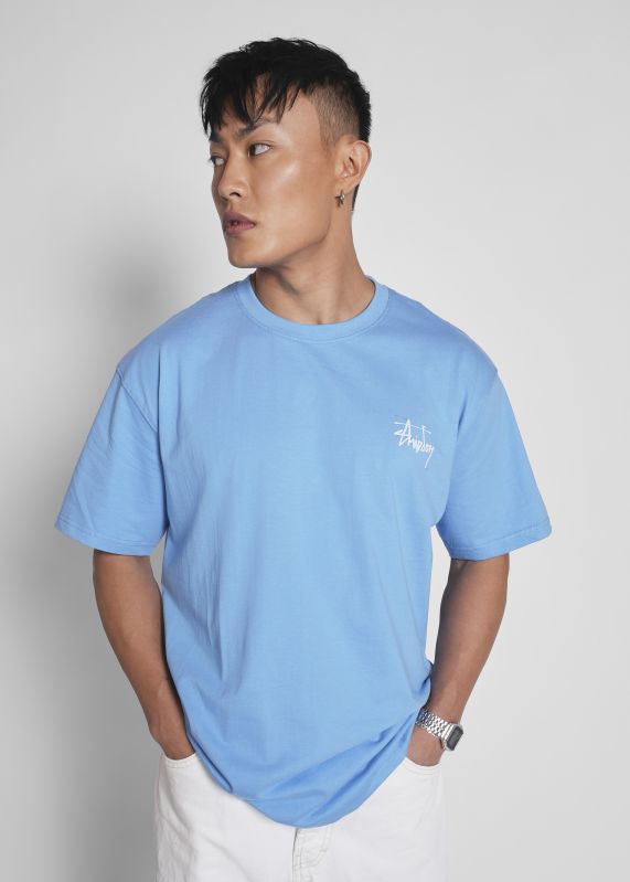 Sky Blue Half Sleeves Cotton Men Oversized Tshirts, Packaging Type : Polybag