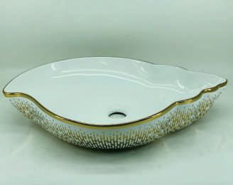 White LEO44 Ceramic Table Top Wash Basin, for Home, Hotel, Office, Restaurant, Size : 600X400X170MM