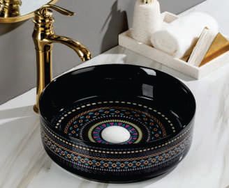 LRO22 Ceramic Table Top Wash Basin, for Home, Hotel, Office, Restaurant, Size : 360X360X120MM