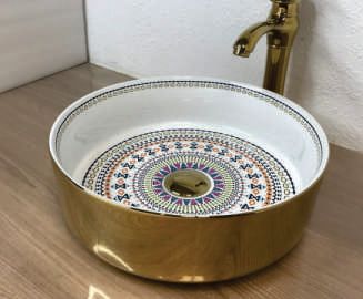 LRO24 Ceramic Table Top Wash Basin, for Home, Hotel, Office, Restaurant, Size : 360X360X120MM