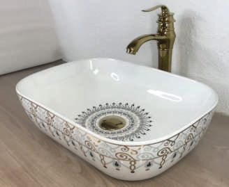 Square Lsoo6 Ceramic Table Top Wash Basin, For Home, Hotel, Office, Restaurant, Size : 465x320x135mm
