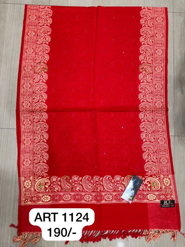 Embroidered ART1124 Bridal Woolen Stole, Packaging Type : Poly Bag