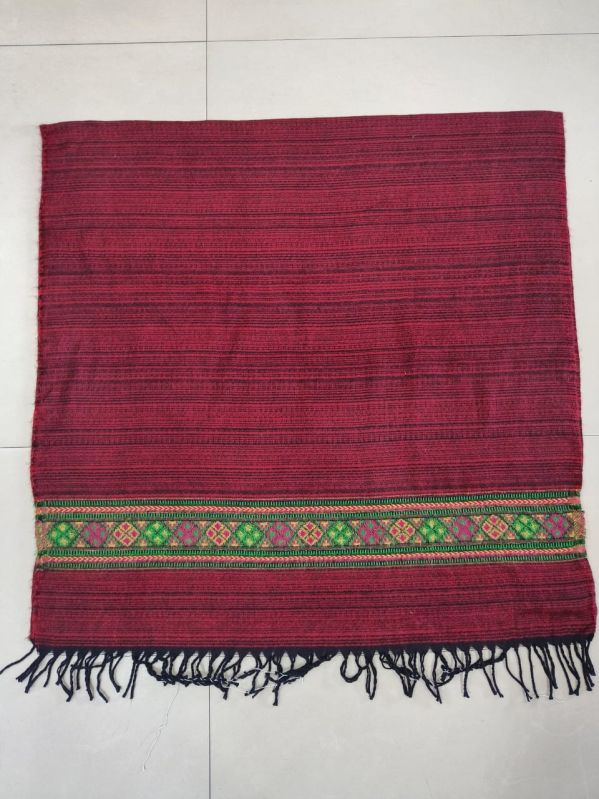 Red Woolen Stripes Kullu Shawl, Size : 28x80 Inch