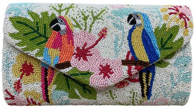 Solid Beaded Polyester Exotic Bird Paradise Clutch, For Party, Casual, Size : 6x10inch, Free Size