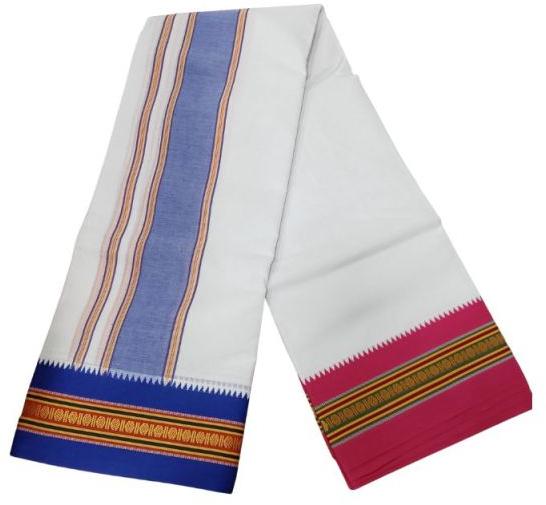 White (Base) Nagpuri Border Cotton Dhoti, for Traditional Wear, Size : 2 Meter