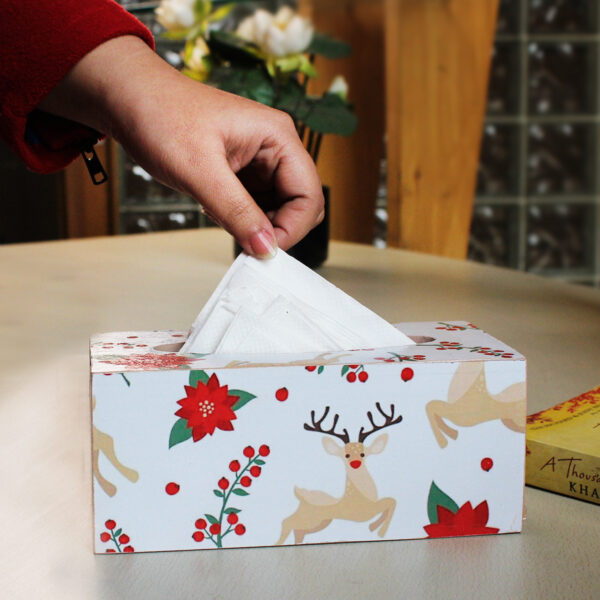White Christmas Handcrafted Wooden Tissue Box Holder