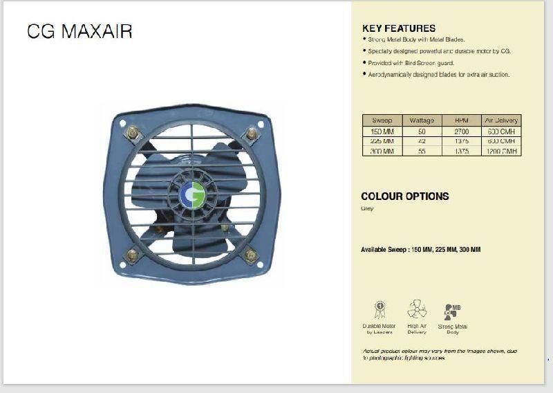 CG MAXAIR EXHAUST FAN 6INCH(150MM), for Office, Hotel, Home, Color : Black