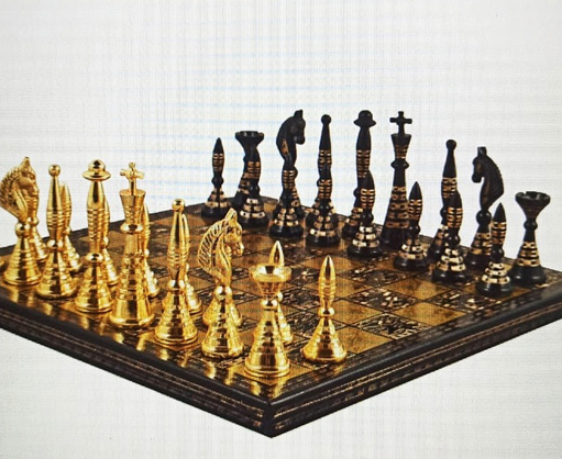 Simna International Square Antique Brass Chess Set, For Playing, Home, Packaging Type : Thermacol Packaging