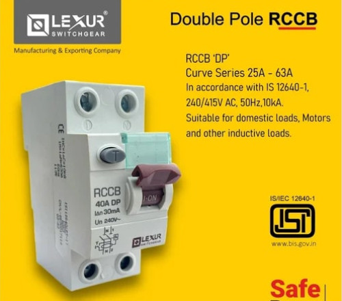 Lexur 50Hz Double Pole RCCB Switch, Certification : ISI Certified