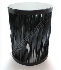 Round Metal Polished Curtain Style Side Table, for Hotel, Home, Color : Black