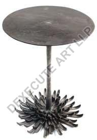Artact Round Designer Polished Metal Lotus Base Side Table, for Restaurant, Hotel, Home, Color : Black