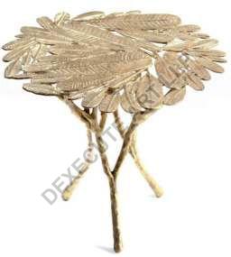 Golden Three legged Leaves Top Side table, for Restaurant, Hotel, Home, Shape : Round