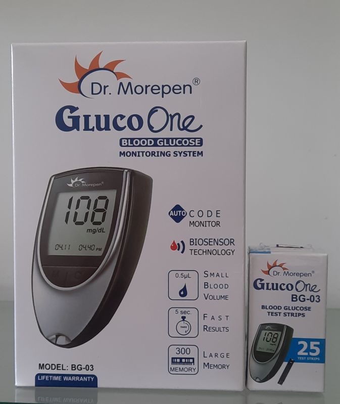 Battery Operated Dr Morepen Glucometer, For Clinical, Home Purpose, Hospital, Feature : Accuracy, High-low Alarm