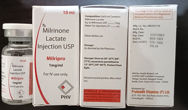 Milripro Milrinone Lactate Injection, for Clinical, Hospital, Grade : Medicine Grade