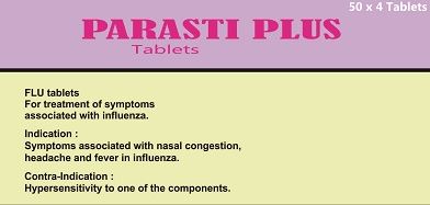 Parasti Plus Tablets, Composition : Paracetamol BP 325mg, Caffeine BP 30mg, Phenylephrine HCL BP 5mg