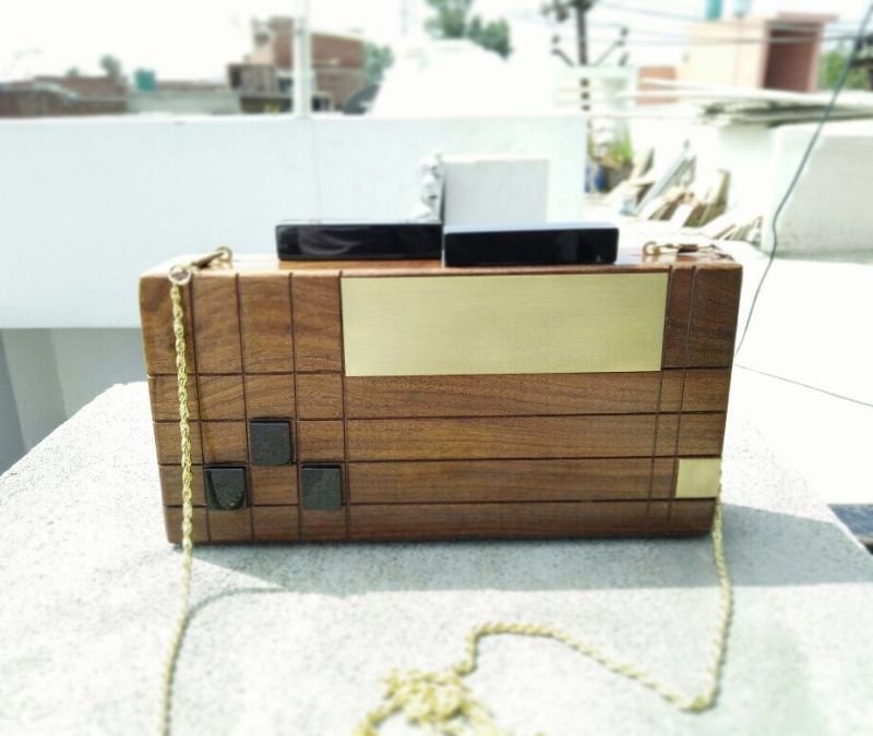 Plain Classic Wooden Clutch Bag, Closure Type : Open-Top