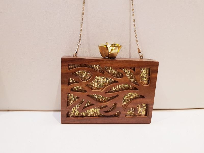 Designer Wooden Clutch Bag, Closure Type : Open-Top