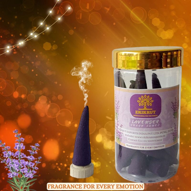 Purple EKIKRUT Lavender Dhoop Cones, for Fragrance, Packaging Type : Plastic Packets